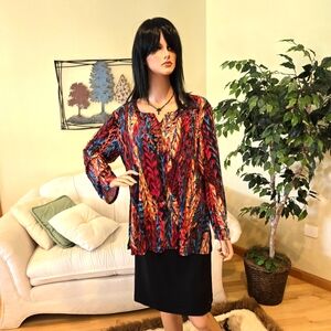 Valerie Stevens Multi-Color Long Sleeve Blouse, Size Large